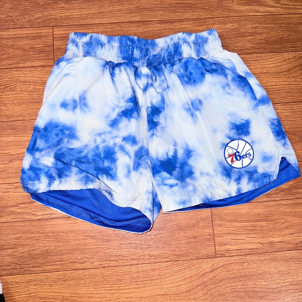 Mitchell & Ness Blue and White Tie-Dye Athletic Shorts